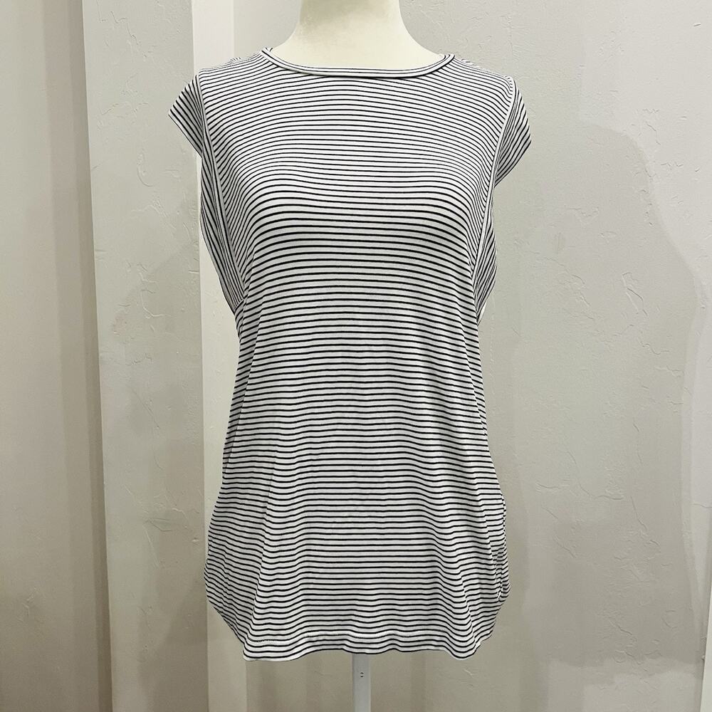 Banana Republic Black White Stripe Tee Cap Sleeve Size XS